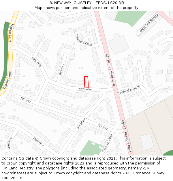 8, NEW WAY, GUISELEY, LEEDS, LS20 8JR: Location map and indicative extent of plot