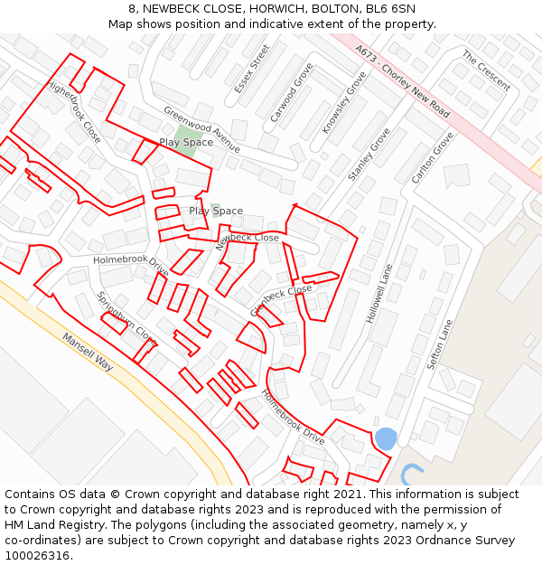 8, NEWBECK CLOSE, HORWICH, BOLTON, BL6 6SN: Location map and indicative extent of plot