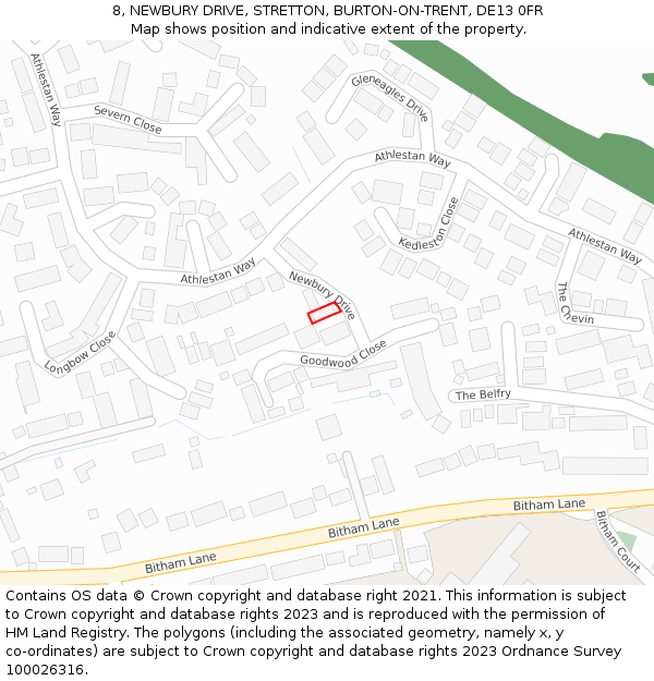 8, NEWBURY DRIVE, STRETTON, BURTON-ON-TRENT, DE13 0FR: Location map and indicative extent of plot