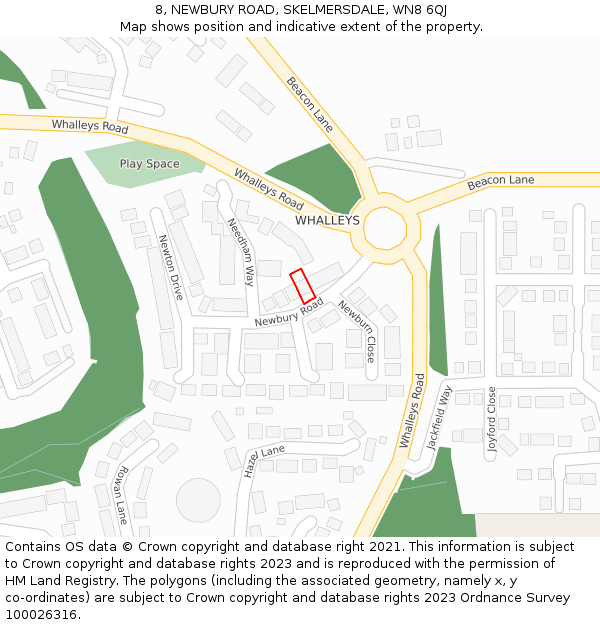 8, NEWBURY ROAD, SKELMERSDALE, WN8 6QJ: Location map and indicative extent of plot