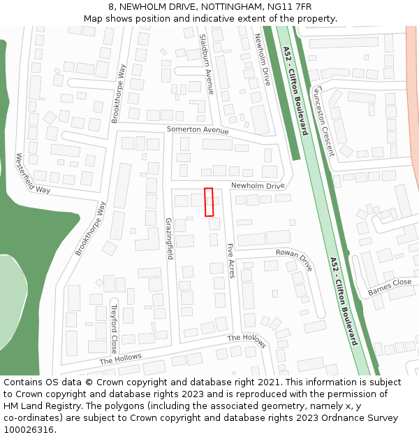 8, NEWHOLM DRIVE, NOTTINGHAM, NG11 7FR: Location map and indicative extent of plot