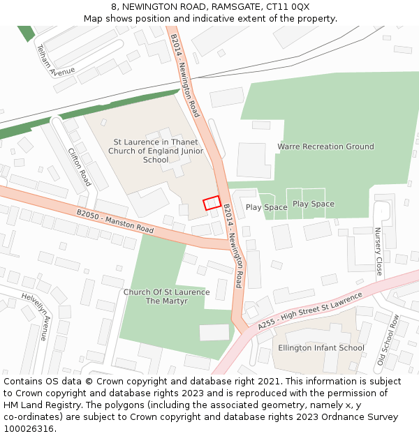 8, NEWINGTON ROAD, RAMSGATE, CT11 0QX: Location map and indicative extent of plot