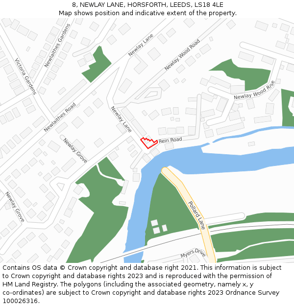 8, NEWLAY LANE, HORSFORTH, LEEDS, LS18 4LE: Location map and indicative extent of plot