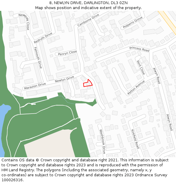 8, NEWLYN DRIVE, DARLINGTON, DL3 0ZN: Location map and indicative extent of plot