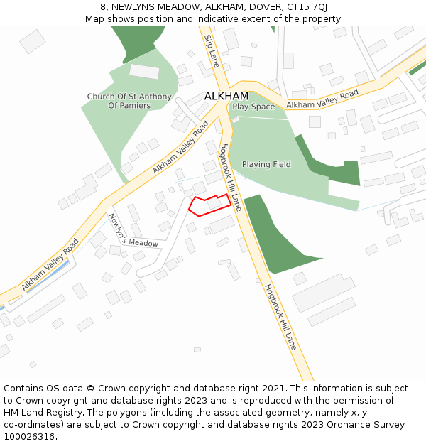 8, NEWLYNS MEADOW, ALKHAM, DOVER, CT15 7QJ: Location map and indicative extent of plot