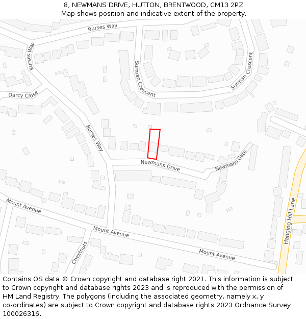 8, NEWMANS DRIVE, HUTTON, BRENTWOOD, CM13 2PZ: Location map and indicative extent of plot