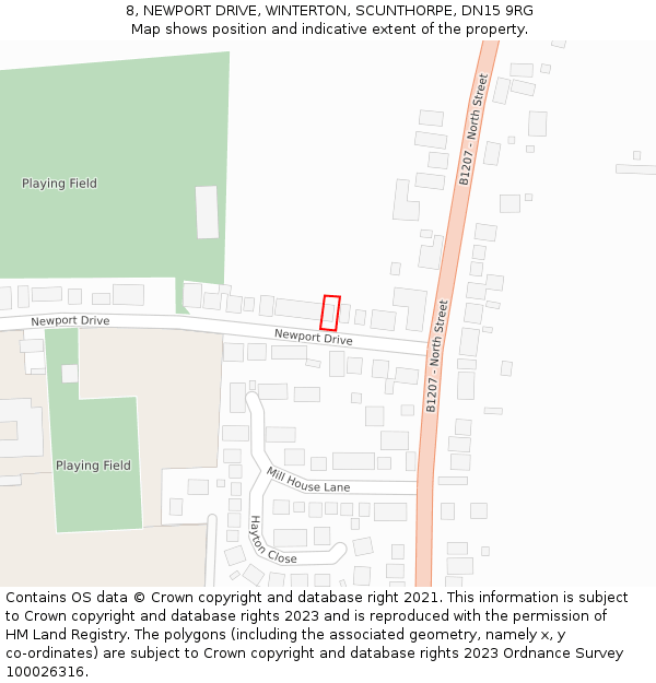 8, NEWPORT DRIVE, WINTERTON, SCUNTHORPE, DN15 9RG: Location map and indicative extent of plot