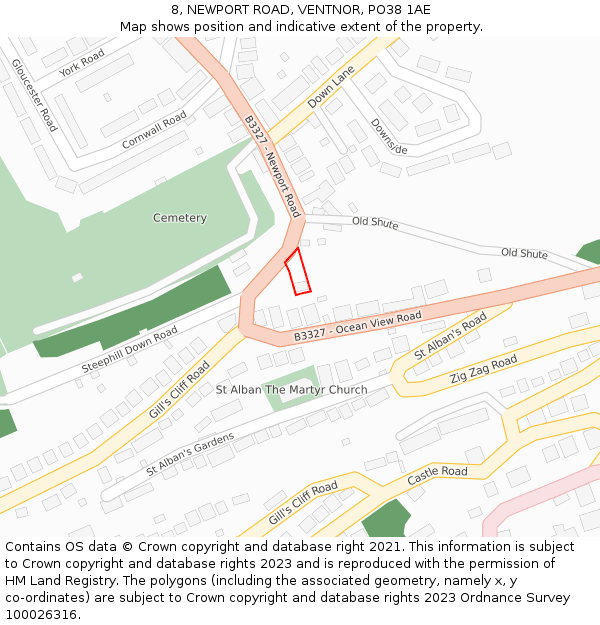 8, NEWPORT ROAD, VENTNOR, PO38 1AE: Location map and indicative extent of plot