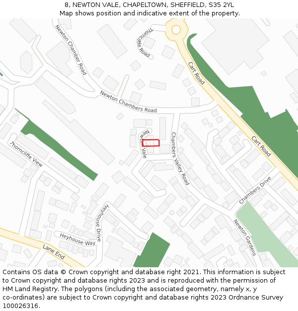 8, NEWTON VALE, CHAPELTOWN, SHEFFIELD, S35 2YL: Location map and indicative extent of plot