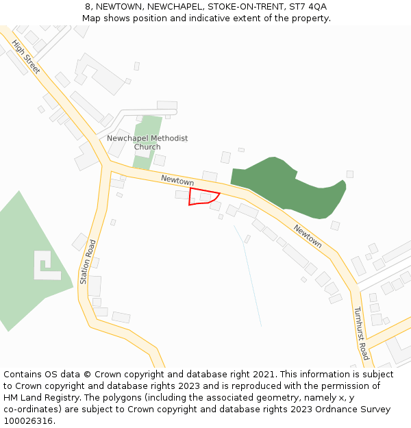 8, NEWTOWN, NEWCHAPEL, STOKE-ON-TRENT, ST7 4QA: Location map and indicative extent of plot