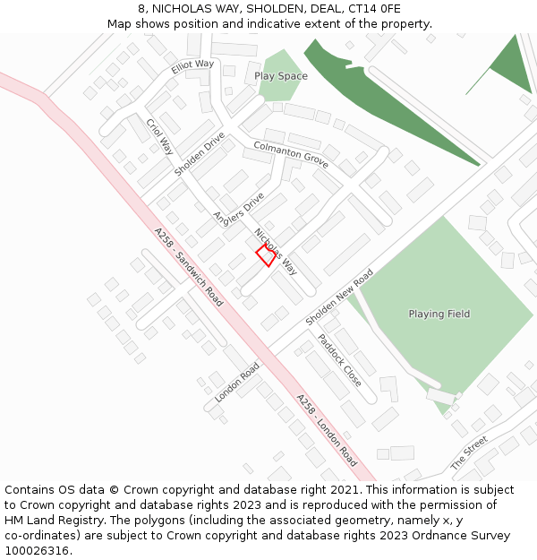 8, NICHOLAS WAY, SHOLDEN, DEAL, CT14 0FE: Location map and indicative extent of plot