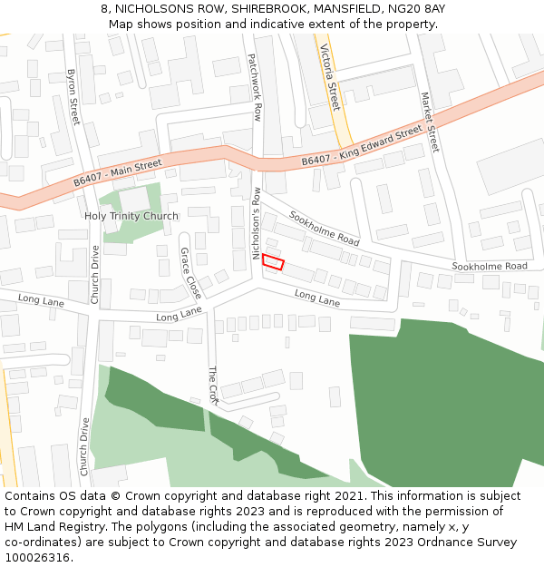 8, NICHOLSONS ROW, SHIREBROOK, MANSFIELD, NG20 8AY: Location map and indicative extent of plot