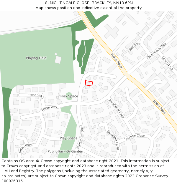 8, NIGHTINGALE CLOSE, BRACKLEY, NN13 6PN: Location map and indicative extent of plot