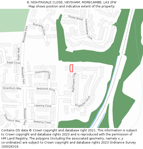 8, NIGHTINGALE CLOSE, HEYSHAM, MORECAMBE, LA3 2FW: Location map and indicative extent of plot