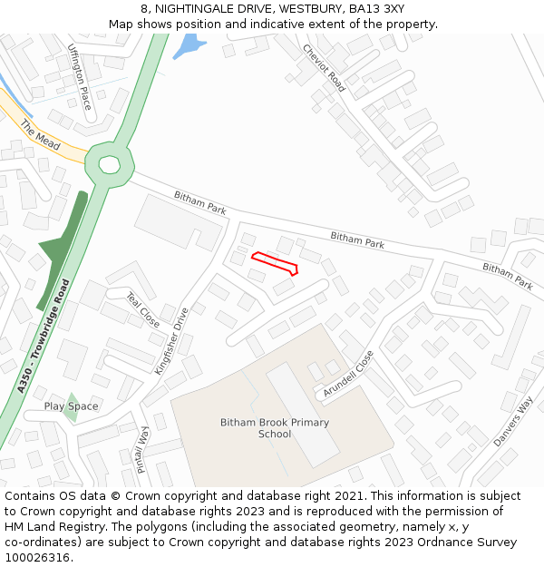 8, NIGHTINGALE DRIVE, WESTBURY, BA13 3XY: Location map and indicative extent of plot