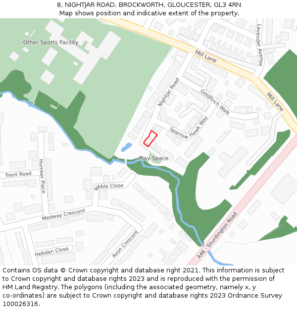 8, NIGHTJAR ROAD, BROCKWORTH, GLOUCESTER, GL3 4RN: Location map and indicative extent of plot