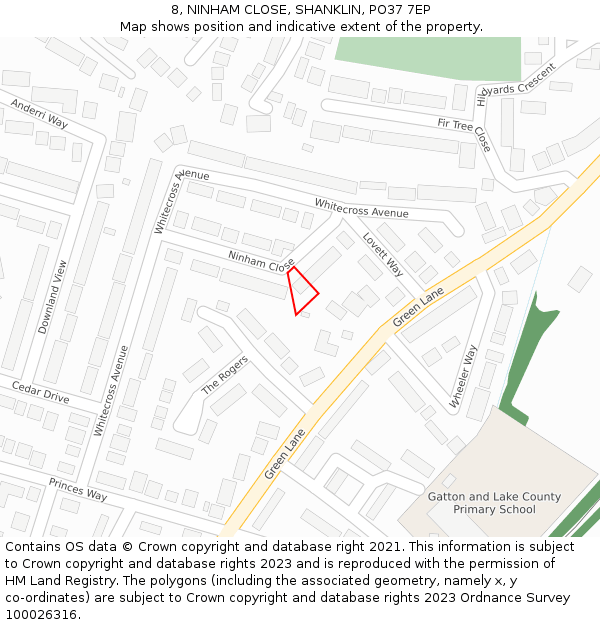 8, NINHAM CLOSE, SHANKLIN, PO37 7EP: Location map and indicative extent of plot