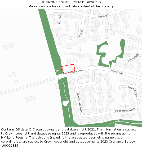 8, NIXONS COURT, LEYLAND, PR26 7LD: Location map and indicative extent of plot