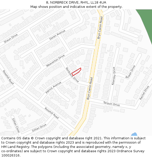 8, NORBRECK DRIVE, RHYL, LL18 4UA: Location map and indicative extent of plot