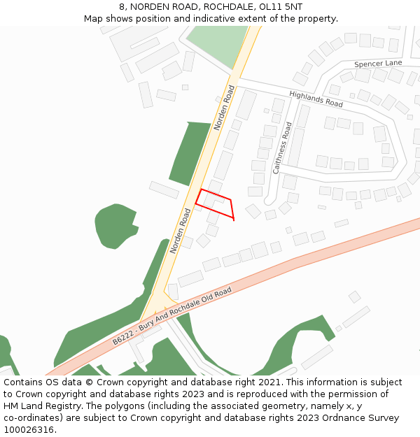 8, NORDEN ROAD, ROCHDALE, OL11 5NT: Location map and indicative extent of plot