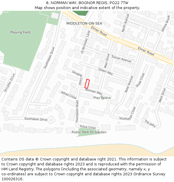 8, NORMAN WAY, BOGNOR REGIS, PO22 7TW: Location map and indicative extent of plot