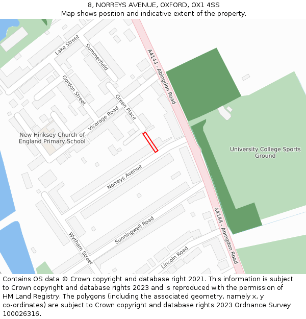 8, NORREYS AVENUE, OXFORD, OX1 4SS: Location map and indicative extent of plot