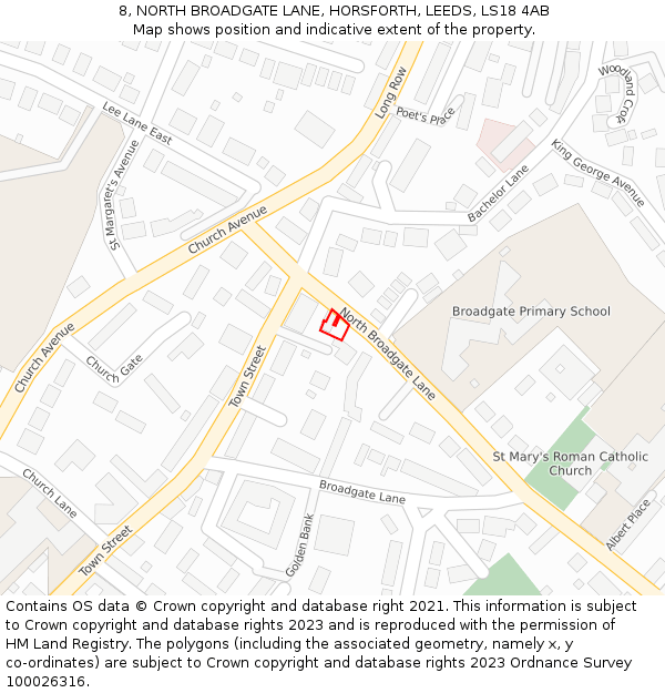 8, NORTH BROADGATE LANE, HORSFORTH, LEEDS, LS18 4AB: Location map and indicative extent of plot