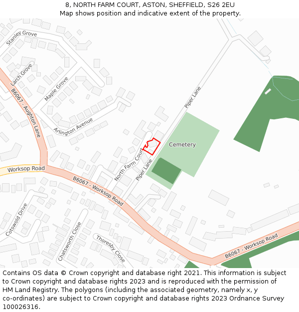 8, NORTH FARM COURT, ASTON, SHEFFIELD, S26 2EU: Location map and indicative extent of plot