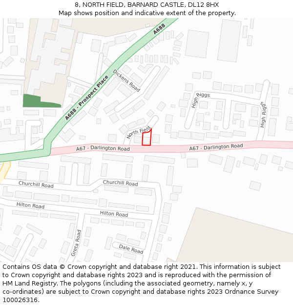 8, NORTH FIELD, BARNARD CASTLE, DL12 8HX: Location map and indicative extent of plot