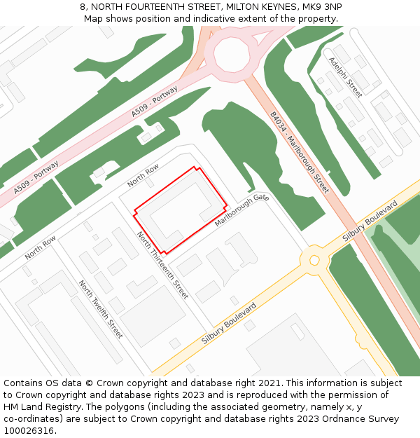 8, NORTH FOURTEENTH STREET, MILTON KEYNES, MK9 3NP: Location map and indicative extent of plot