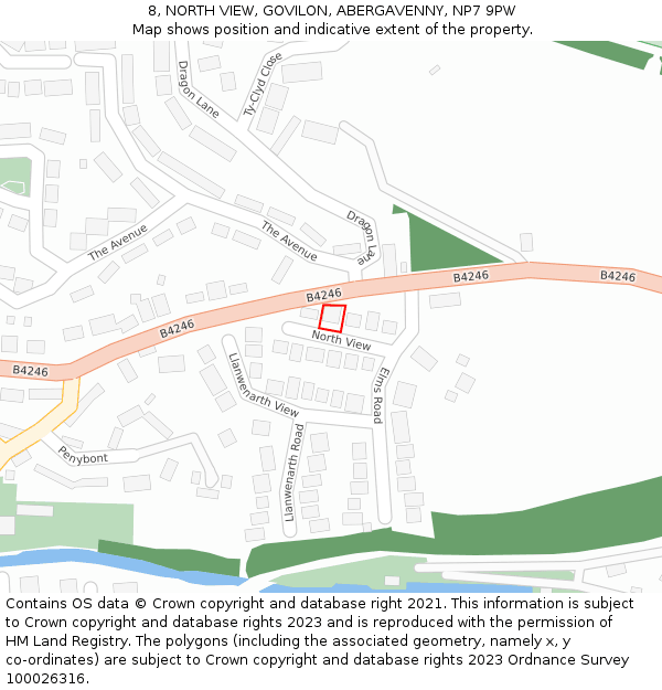 8, NORTH VIEW, GOVILON, ABERGAVENNY, NP7 9PW: Location map and indicative extent of plot
