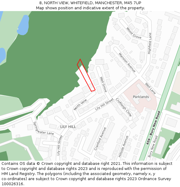 8, NORTH VIEW, WHITEFIELD, MANCHESTER, M45 7UP: Location map and indicative extent of plot