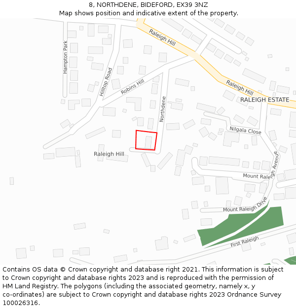 8, NORTHDENE, BIDEFORD, EX39 3NZ: Location map and indicative extent of plot