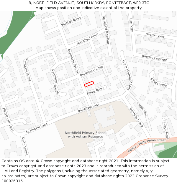 8, NORTHFIELD AVENUE, SOUTH KIRKBY, PONTEFRACT, WF9 3TG: Location map and indicative extent of plot