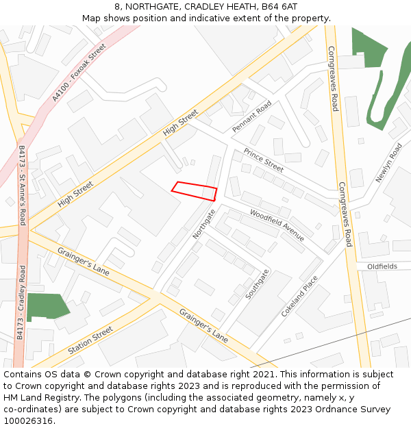 8, NORTHGATE, CRADLEY HEATH, B64 6AT: Location map and indicative extent of plot