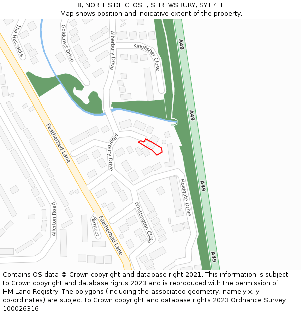 8, NORTHSIDE CLOSE, SHREWSBURY, SY1 4TE: Location map and indicative extent of plot