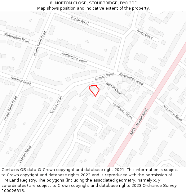 8, NORTON CLOSE, STOURBRIDGE, DY8 3DF: Location map and indicative extent of plot