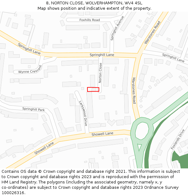 8, NORTON CLOSE, WOLVERHAMPTON, WV4 4SL: Location map and indicative extent of plot