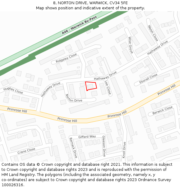 8, NORTON DRIVE, WARWICK, CV34 5FE: Location map and indicative extent of plot