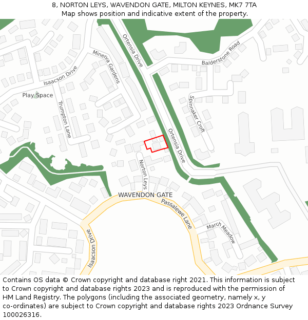 8, NORTON LEYS, WAVENDON GATE, MILTON KEYNES, MK7 7TA: Location map and indicative extent of plot