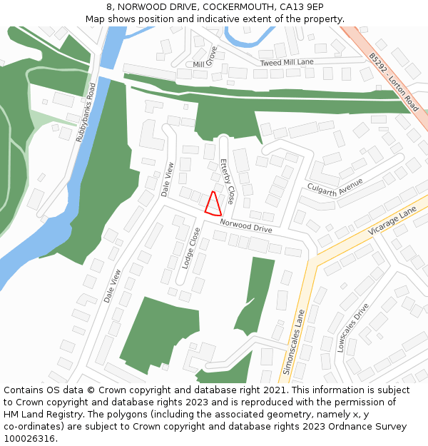 8, NORWOOD DRIVE, COCKERMOUTH, CA13 9EP: Location map and indicative extent of plot