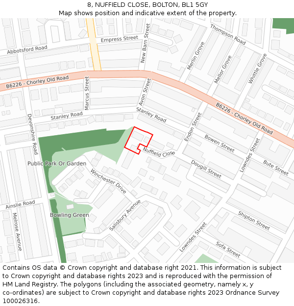 8, NUFFIELD CLOSE, BOLTON, BL1 5GY: Location map and indicative extent of plot