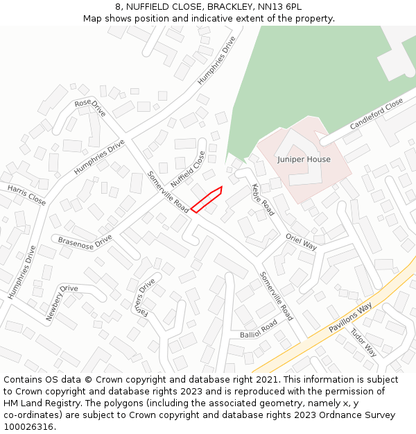 8, NUFFIELD CLOSE, BRACKLEY, NN13 6PL: Location map and indicative extent of plot