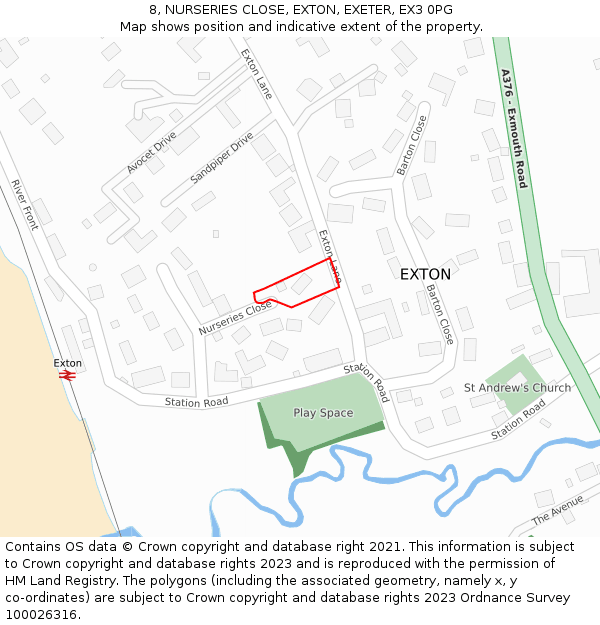 8, NURSERIES CLOSE, EXTON, EXETER, EX3 0PG: Location map and indicative extent of plot