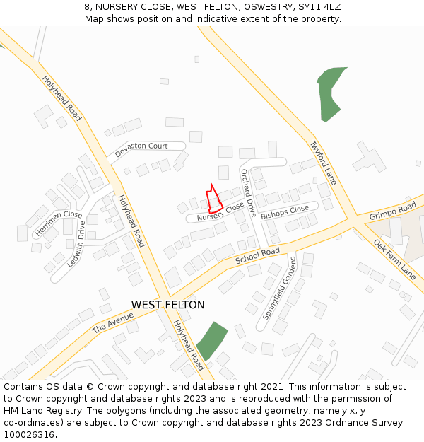 8, NURSERY CLOSE, WEST FELTON, OSWESTRY, SY11 4LZ: Location map and indicative extent of plot