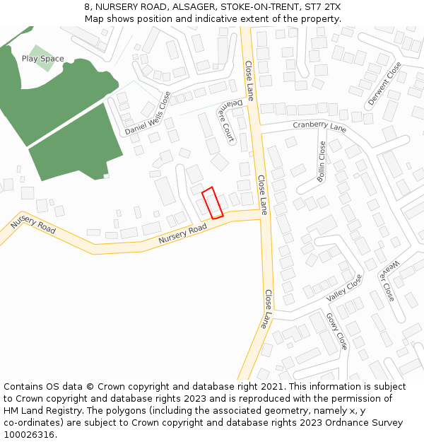 8, NURSERY ROAD, ALSAGER, STOKE-ON-TRENT, ST7 2TX: Location map and indicative extent of plot