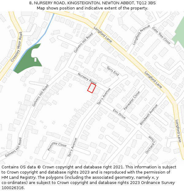 8, NURSERY ROAD, KINGSTEIGNTON, NEWTON ABBOT, TQ12 3BS: Location map and indicative extent of plot