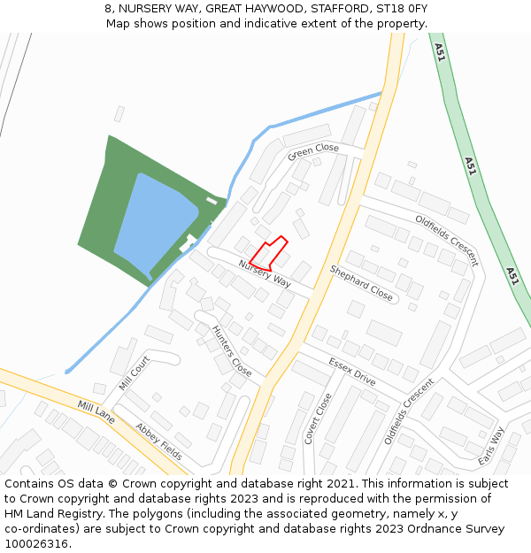 8, NURSERY WAY, GREAT HAYWOOD, STAFFORD, ST18 0FY: Location map and indicative extent of plot