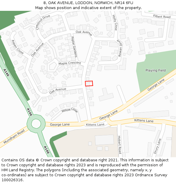 8, OAK AVENUE, LODDON, NORWICH, NR14 6FU: Location map and indicative extent of plot