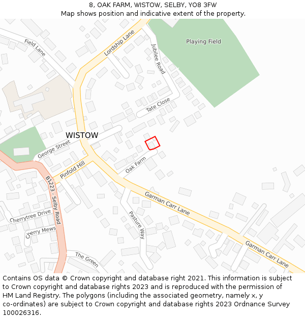 8, OAK FARM, WISTOW, SELBY, YO8 3FW: Location map and indicative extent of plot